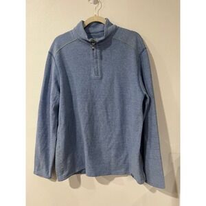 The Black Dog Mens Quarter Zip Pullover Blue Heathered Textured Knit Sweater L